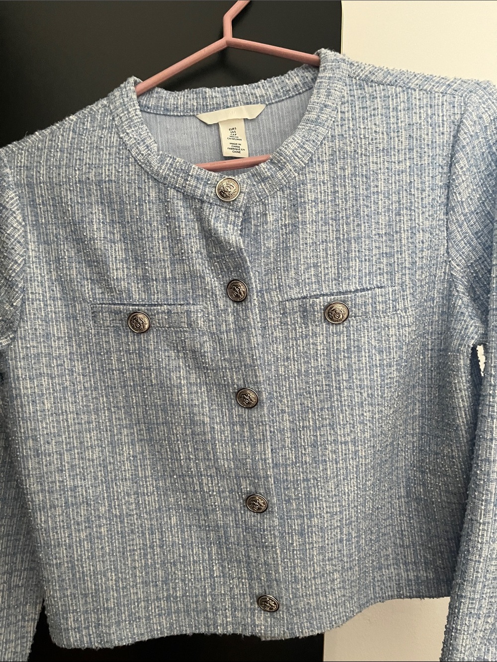H&M Light Blue Tweed Buttoned Boxy Jacket - Picture 12 of 12